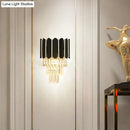 GobekUsa Modern Clear Crystal Wall Sconce Light - Black, Tiered Design with 2 Lights