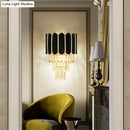 GobekUsa Modern Clear Crystal Wall Sconce Light - Black, Tiered Design with 2 Lights