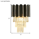 GobekUsa Modern Clear Crystal Wall Sconce Light - Black, Tiered Design with 2 Lights