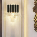 GobekUsa Modern Clear Crystal Wall Sconce Light - Black, Tiered Design with 2 Lights