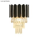 GobekUsa Modern Clear Crystal Wall Sconce Light - Black, Tiered Design with 2 Lights