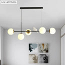 GobekUsa Brass Sphere Ceiling Light with Adjustable Cord - Industrial 5-Light Island Pendant, Amber/Milky White/Smoke Grey Glass Shades