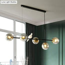 GobekUsa Brass Sphere Ceiling Light with Adjustable Cord - Industrial 5-Light Island Pendant, Amber/Milky White/Smoke Grey Glass Shades