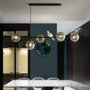 GobekUsa Brass Sphere Ceiling Light with Adjustable Cord - Industrial 5-Light Island Pendant, Amber/Milky White/Smoke Grey Glass Shades