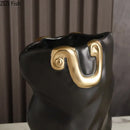 GobekUsa Ceramic Bag Vase with Artificial Flowers for Modern Home Decor