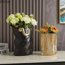 GobekUsa Ceramic Bag Vase with Artificial Flowers for Modern Home Decor