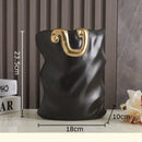 GobekUsa Ceramic Bag Vase with Artificial Flowers for Modern Home Decor