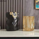 GobekUsa Ceramic Bag Vase with Artificial Flowers for Modern Home Decor
