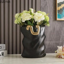 GobekUsa Ceramic Bag Vase with Artificial Flowers for Modern Home Decor
