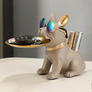 GobekUsa Bulldog Statue Desktop Storage Office Home Decor Tray Sculpture