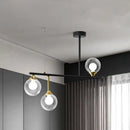 GobekUsa Modern Black Glass Ball Island Chandelier: Triple Light Hanging Lamp for Dining Room