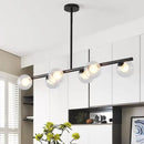 GobekUsa Black/Gold Metallic Hanging Chandelier - Clear Glass Ball Island Light for Dining Table with 6 Modern Lights