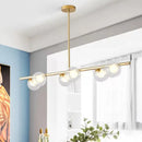 GobekUsa Black/Gold Metallic Hanging Chandelier - Clear Glass Ball Island Light for Dining Table with 6 Modern Lights