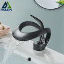 GobekUsa Black Basin Faucet Grey Waterfall Mixer Tap Hot Cold Modern Brass Deck Mount