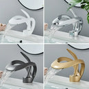 GobekUsa Black Basin Faucet Grey Waterfall Mixer Tap Hot Cold Modern Brass Deck Mount
