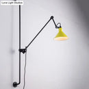 GobekUsa Modern 1-Head Sconce Lighting with Metal Shade - Red/Yellow Conical Wall Mount Lamp for Bedside