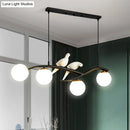 GobekUsa Contemporary White Glass Island Light Pendant with Birds - 4-Head Dining Room Fixture - Adjustable Cord