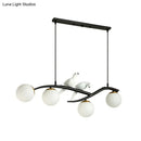 GobekUsa Contemporary White Glass Island Light Pendant with Birds - 4-Head Dining Room Fixture - Adjustable Cord