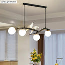 GobekUsa Contemporary White Glass Island Light Pendant with Birds - 4-Head Dining Room Fixture - Adjustable Cord