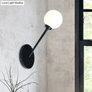 GobekUsa Modern Global Wall Lighting, White Glass 1 Bulb Dining Room Lamp - Black