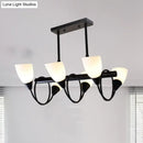 GobekUsa Modern White Glass Linear Kitchen Pendant Light Fixture - 6/8/10 Lights - Black Hanging Lamp Kit - Down/Up