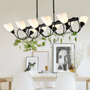 GobekUsa Modern White Glass Linear Kitchen Pendant Light Fixture - 6/8/10 Lights - Black Hanging Lamp Kit - Down/Up