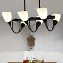 GobekUsa Modern White Glass Linear Kitchen Pendant Light Fixture - 6/8/10 Lights - Black Hanging Lamp Kit - Down/Up