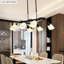 GobekUsa Modern White Glass Linear Kitchen Pendant Light Fixture - 6/8/10 Lights - Black Hanging Lamp Kit - Down/Up