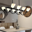 GobekUsa Modern White Glass Linear Kitchen Pendant Light Fixture - 6/8/10 Lights - Black Hanging Lamp Kit - Down/Up