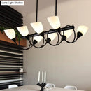 GobekUsa Modern White Glass Linear Kitchen Pendant Light Fixture - 6/8/10 Lights - Black Hanging Lamp Kit - Down/Up