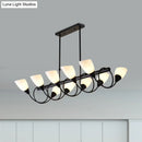 GobekUsa Modern White Glass Linear Kitchen Pendant Light Fixture - 6/8/10 Lights - Black Hanging Lamp Kit - Down/Up