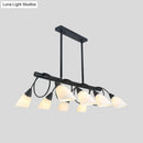 GobekUsa Modern White Glass Linear Kitchen Pendant Light Fixture - 6/8/10 Lights - Black Hanging Lamp Kit - Down/Up