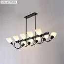 GobekUsa Modern White Glass Linear Kitchen Pendant Light Fixture - 6/8/10 Lights - Black Hanging Lamp Kit - Down/Up