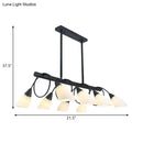 GobekUsa Modern White Glass Linear Kitchen Pendant Light Fixture - 6/8/10 Lights - Black Hanging Lamp Kit - Down/Up