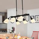 GobekUsa Modern White Glass Linear Kitchen Pendant Light Fixture - 6/8/10 Lights - Black Hanging Lamp Kit - Down/Up