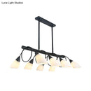 GobekUsa Modern White Glass Linear Kitchen Pendant Light Fixture - 6/8/10 Lights - Black Hanging Lamp Kit - Down/Up