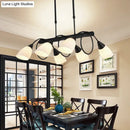 GobekUsa Modern White Glass Linear Kitchen Pendant Light Fixture - 6/8/10 Lights - Black Hanging Lamp Kit - Down/Up