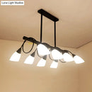 GobekUsa Modern White Glass Linear Kitchen Pendant Light Fixture - 6/8/10 Lights - Black Hanging Lamp Kit - Down/Up