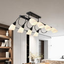 GobekUsa Modern White Glass Linear Kitchen Pendant Light Fixture - 6/8/10 Lights - Black Hanging Lamp Kit - Down/Up