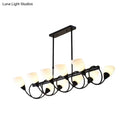 GobekUsa Modern White Glass Linear Kitchen Pendant Light Fixture - 6/8/10 Lights - Black Hanging Lamp Kit - Down/Up