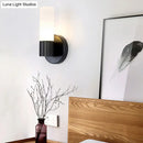GobekUsa Modern Cylinder White Glass Sconce Lamp with 1 Black LED Light - Wall Mounted Fixture
