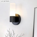 GobekUsa Modern Cylinder White Glass Sconce Lamp with 1 Black LED Light - Wall Mounted Fixture