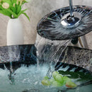 GobekUsa Black Round Basin Tap Set Mixer Faucet Washbasin Tempered Glass Chrome