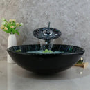 GobekUsa Black Round Basin Tap Set Mixer Faucet Washbasin Tempered Glass Chrome