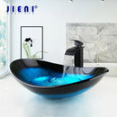 GobekUsa Blue Tempered Glass Waterfall Basin Tap Set