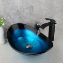 GobekUsa Blue Tempered Glass Waterfall Basin Tap Set