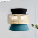 GobekUsa Minimalist Dual Cone Wall Lamp with Fabric Shade | Black and Blue Sconce Lighting in Rattan Design