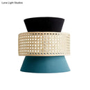 GobekUsa Minimalist Dual Cone Wall Lamp with Fabric Shade | Black and Blue Sconce Lighting in Rattan Design