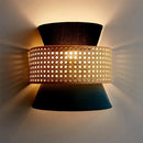 GobekUsa Minimalist Dual Cone Wall Lamp with Fabric Shade | Black and Blue Sconce Lighting in Rattan Design