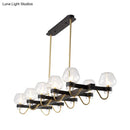 GobekUsa Contemporary Island Lamp: 10 Glass Bulbs in Clear/Amber/Smoke Suspended Fixture - Black/Brass for Bedroom
